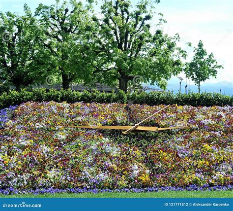 Flower Clock in Geneva, Switzerland Stock Photo - Image of grass ...