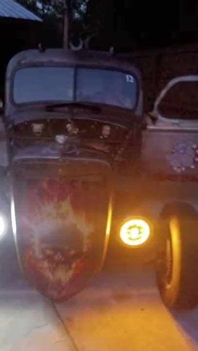 Led Skull Halo Headlights On The 1937 Rat Rod Youtube