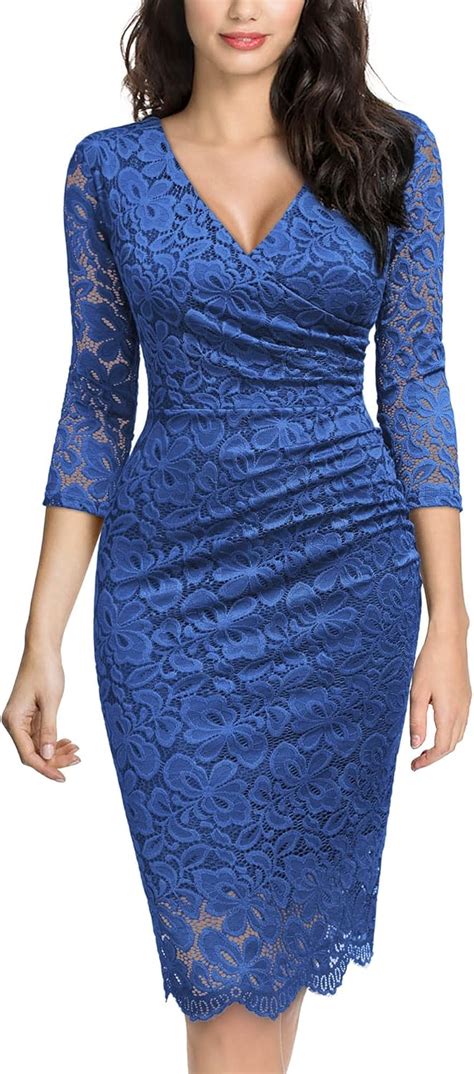 Miusol Women S Vintage Bodycon Floral Lace V Neck Evening Party Pencil