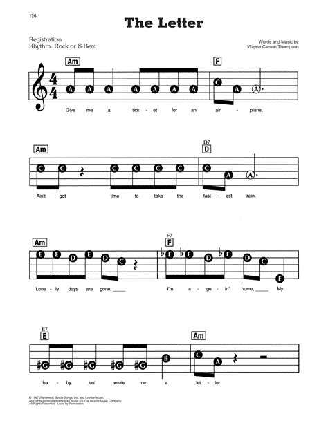 The Letter By Box Tops Sheet Music For E Z Play Today At Sheet Music Direct