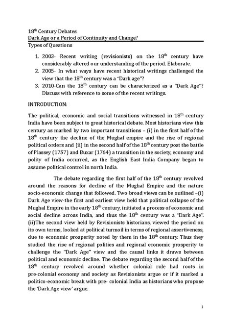18th century debate - 18 th Century Debates Dark Age or a Period of