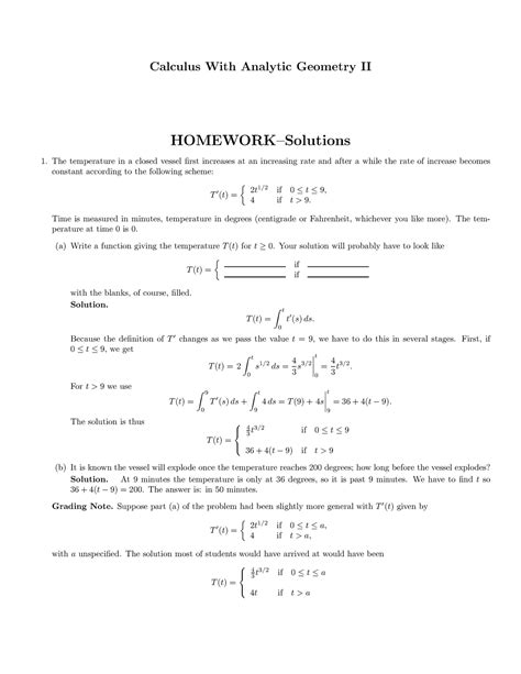 Calculus With Analytic Geometry Ii Homework Solutions Calculus With