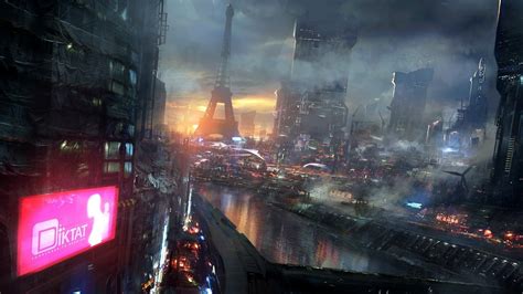 Fond D Cran Art Num Rique Ville Paysage Urbain Nuit Futuriste