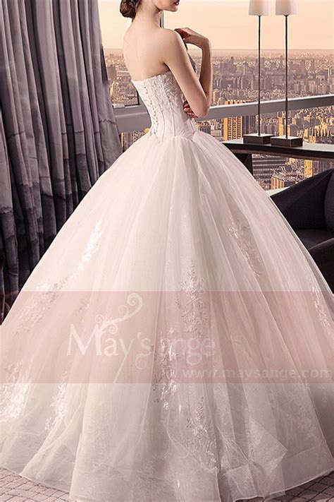 Floor Length Strapless Princess Bridal Dress Beaded Bodice