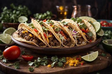 Premium AI Image | mexican tacos with meat vegetables and cheese