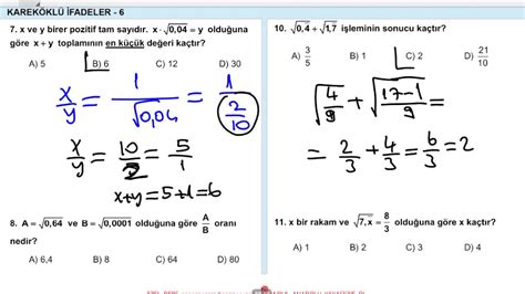 Matemat K Karek Kl Fadeler Sayilar Test Meb Kazan M Test