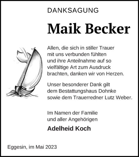 Traueranzeigen Von Maik Becker Trauer Nordkurier