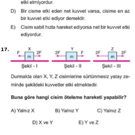 17 M 2f M D X Ve Y M E Y Ve Z 2f Şekil 1 Şekil Ii Durmakta Olan X Y Z Cisimlerine