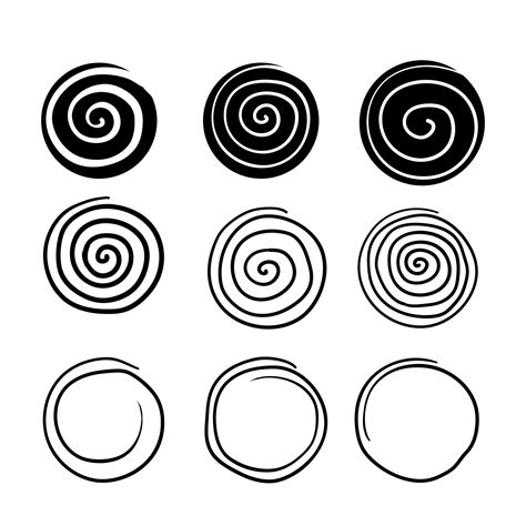 Collection Of Spiral Illustration With Hand Drawn Doodle Line Art Style