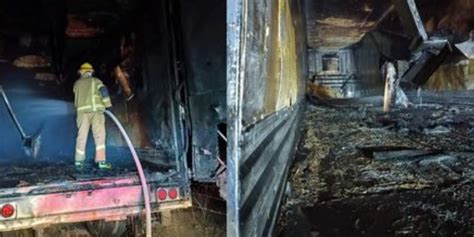 Fuego consume caja refrigerante de tráiler en Tehuantepec El