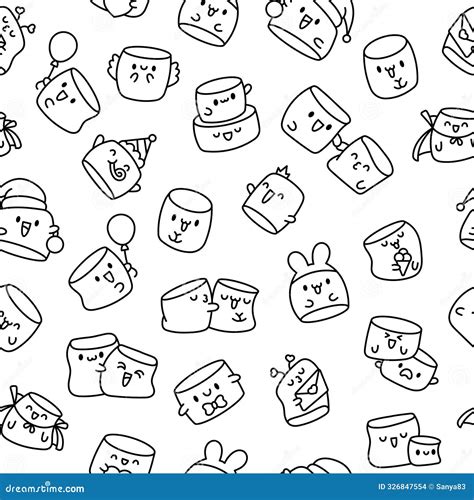 Kawaii Marshmallow Seamless Pattern Vector Illustration