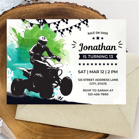 Editable Atv Birthday Invitation Card Editable Template Atv Four