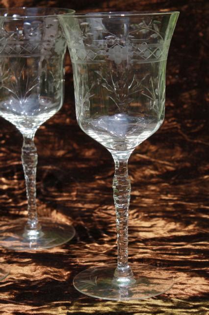 Vintage Seneca Glass 180 Or 190 Cut Stem Wine Glasses W Floral