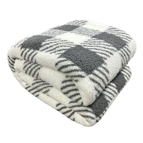 Grey Buffalo Plaid Sherpa Bed Blanket, Twin/Twin XL