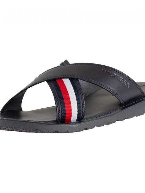 Mens Shoes Tommy Hilfiger Mens Criss Cross Leather Sandal Flip Flops Shoes