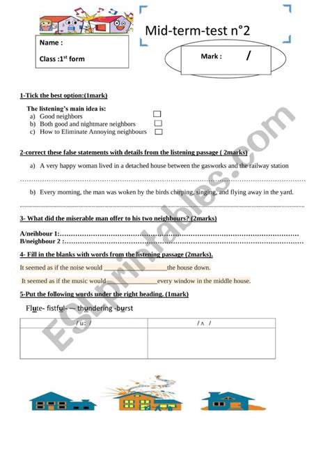 Mid Term Test N 2 First Form ESL Worksheet By Insaf Hamed