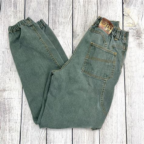 Vintage SYN Green High Waisted Jogger Jeans Contrast Depop