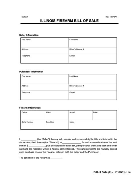 Free Illinois Firearm Bill Of Sale Form Pdf And Word