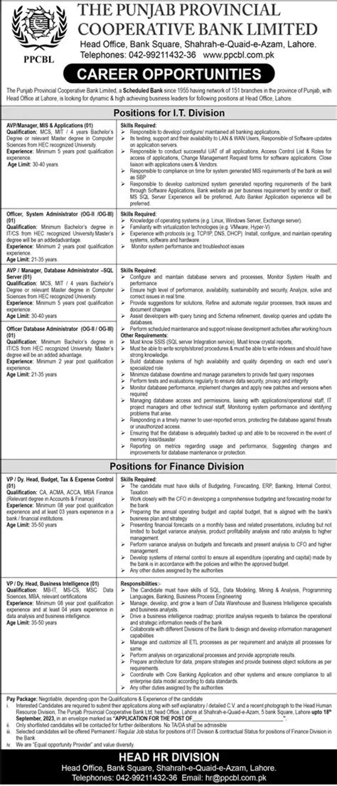 Punjab Provincial Co Operative Bank Limited Jobs