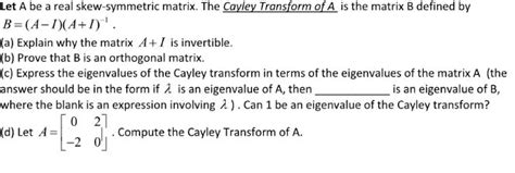 Solved Let A Be A Real Skew Symmetric Matrix The Cayley Chegg