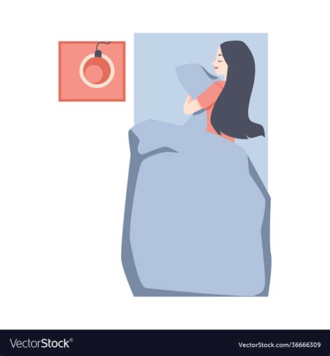 Top View On Bed With Woman Under Blanket Flat Vector Image