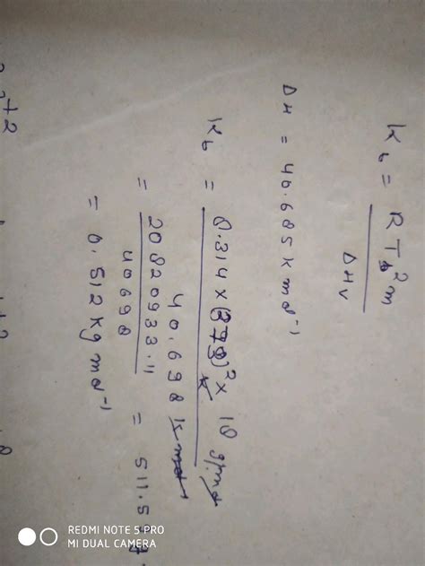 60. Calculate the ebullioscopic constant water its enthalpy of ...