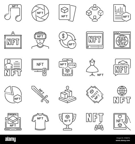 Nft Technology Outline Icons Set Non Fungible Token Vector Concept