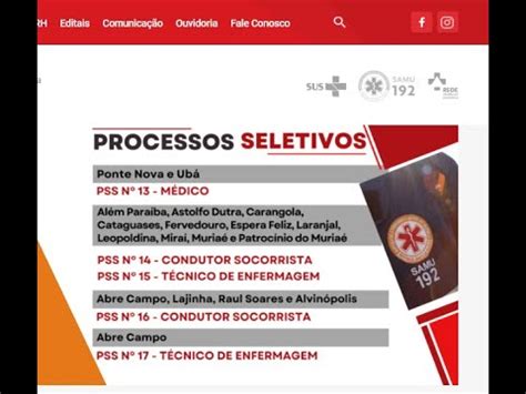 Samu Abre Inscri Es Para Processo Seletivo Youtube