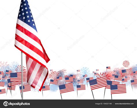 American Flag With Fireworks Background Design For Usa 4 July