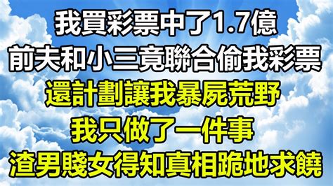 我買彩票中了17億，前夫和小三竟聯合偷我彩票，還計劃讓我暴屍荒野，我只做了一件事，渣男賤女得知真相跪地求饒圍爐夜話 深夜淺談 為人處世