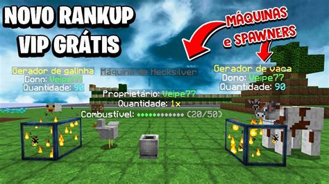 NOVO MELHOR SERVIDOR de RANKUP OP MÁQUINAS SPAWNERS VIP FREE e