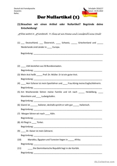 Der Nullartikel 1 Allgemein English ESL Worksheets Pdf Doc