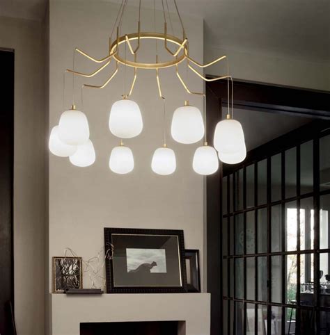 Lampadario Moderno A Sospensione 10 Luci Ottone Design Dl0244