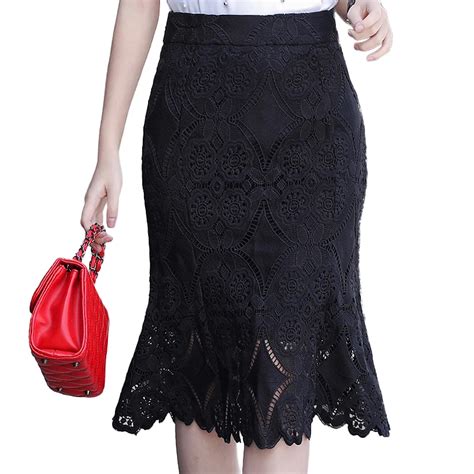 Vintage Elegant Lace Skirts Womens Summer High Waist Hollow Out Sexy