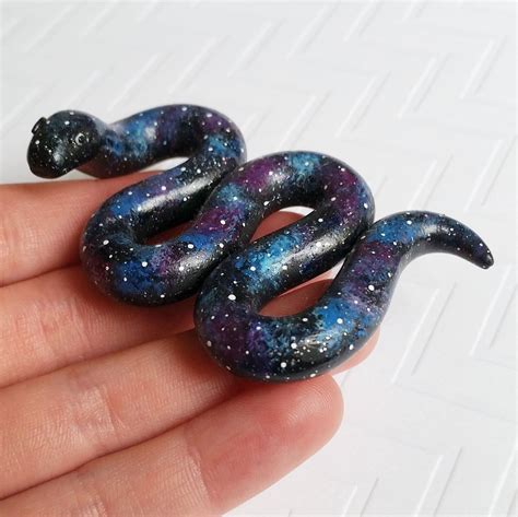 Galaxy Snake Figurine Handmade Polymer Clay Reptile Creation Crafted