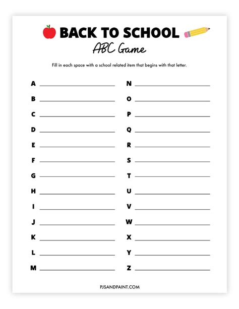 Free Printable Back To School Abc Game Pjs And Paint