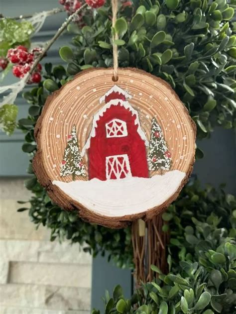 Christmas Barn Wood Slab Ornament Etsy In 2021 Painted Christmas