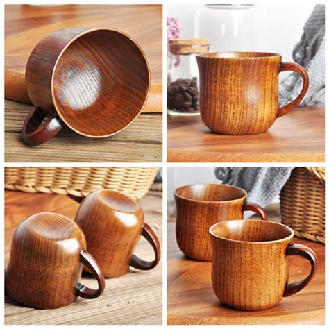 Natural Wood Cup With Handle Household Retro Wooden Cup Set Etsy