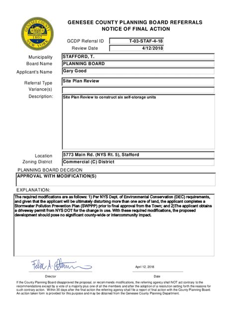 Fillable Online Genesee County Planning Board Referral Summary Sheet