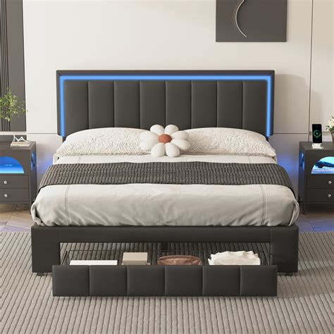 Base De Cama Led Queen Con Caj N De Almacenamiento Base De Cama