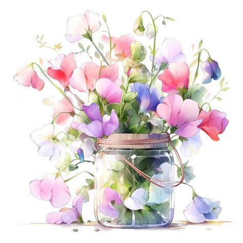 Sweet Peas In A Jar Premium AI Generated Image