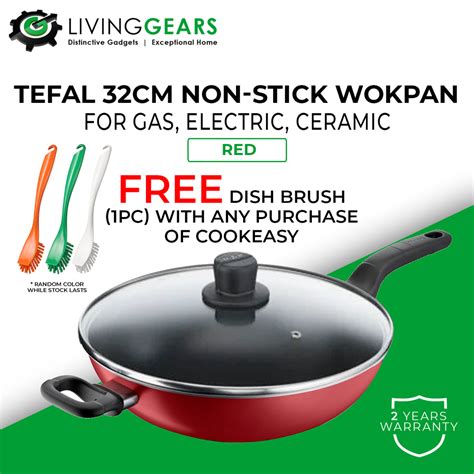 Free Dish Brush Tefal Non Stick Cm Wokpan With Glass Lid Light