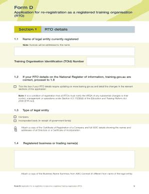 Fillable Online Vrqa Vic Gov Form D Application For Re Registration As