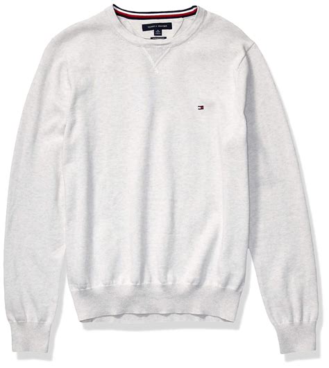 Tommy Hilfiger Solid Crewneck Sweater In Bright White Heather White For Men Lyst