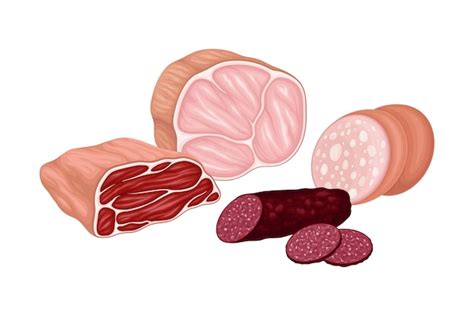 Premium Vector Meat Product With Beef Slab And Sausage Products