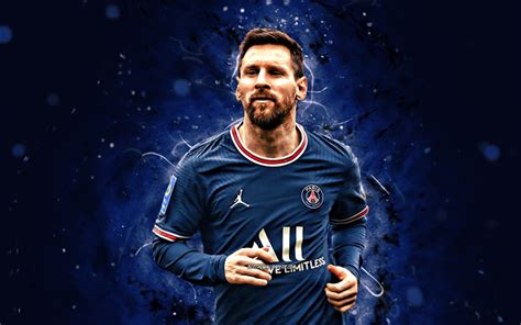 Download wallpapers 4k, Lionel Messi, close-up, PSG, blue neon lights ...