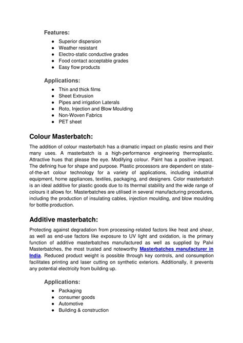 Ppt Applications And Types Of Masterbatches Used In Plastic