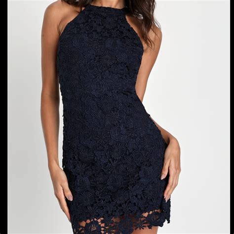 Lulus Love Poem Navy Blue Lace Crochet Mini Dress Gem