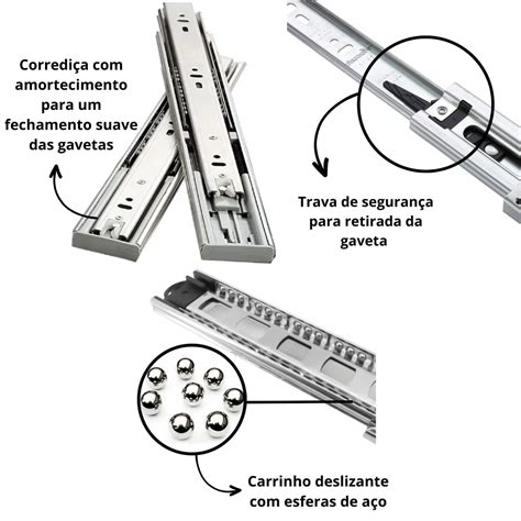 Corrediça Telescopica Amortecedor Larga Renna 40cm Par ZINCADA