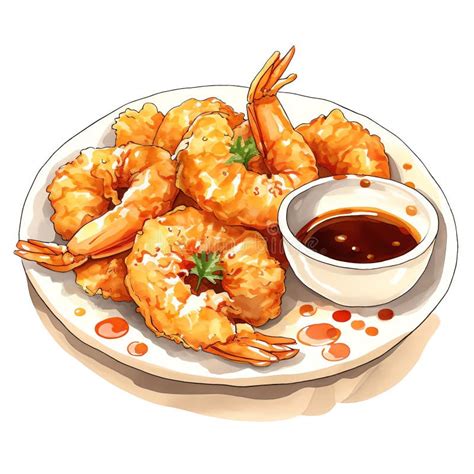 Food Japanese Ebi Tempura Watercolor Stock Illustration